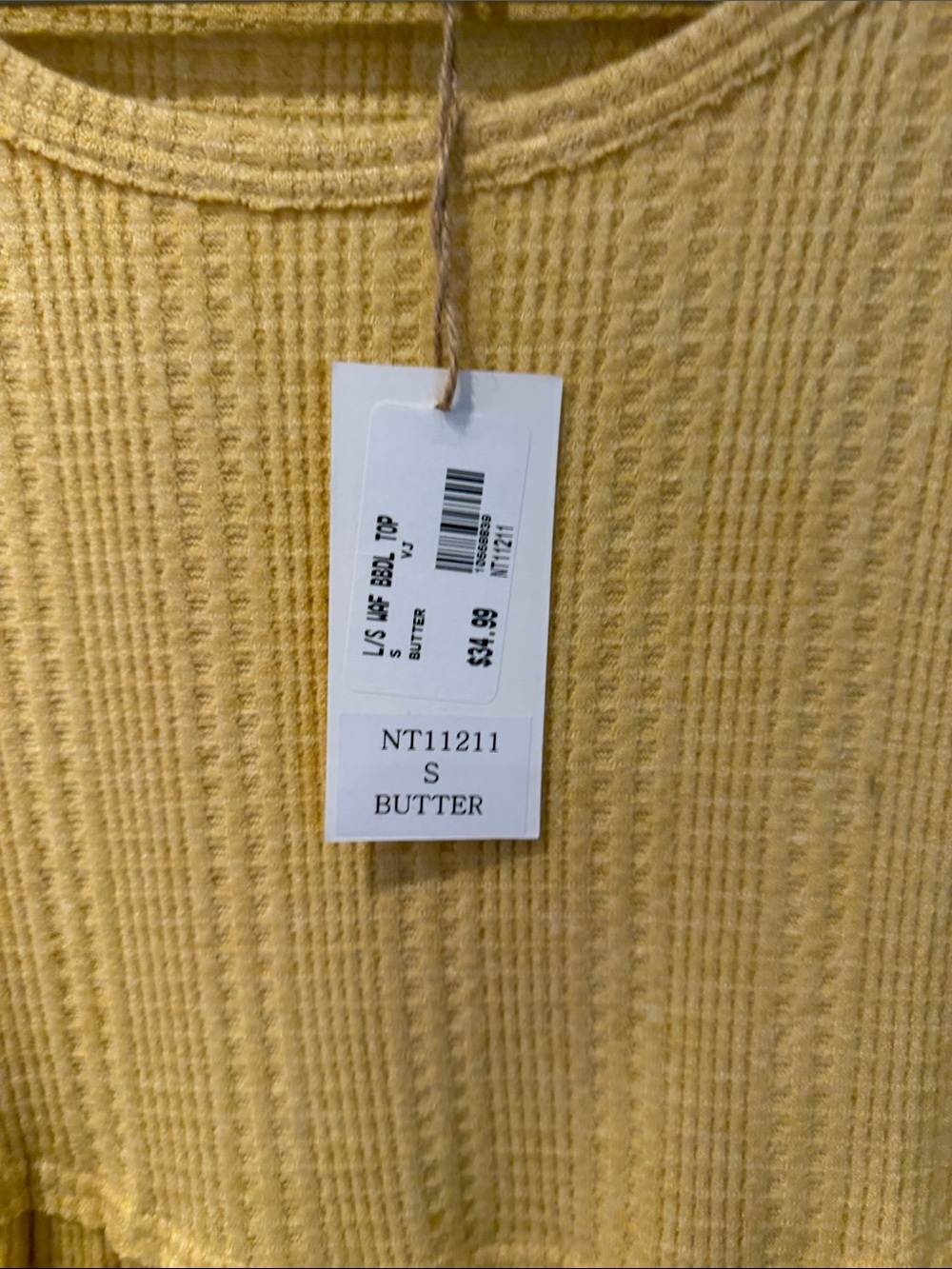 Women's Soft Butter Yellow Waffle Knit Peasant Dress - Picture 3 of 6